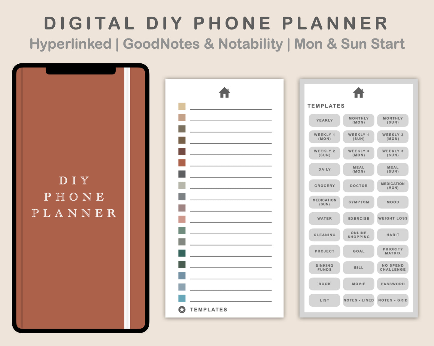 Digital Phone Planner DIY - Muted