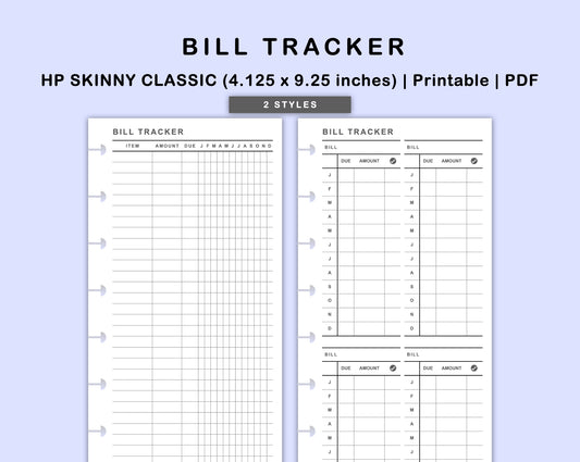 Skinny Classic HP Inserts - Bill Tracker