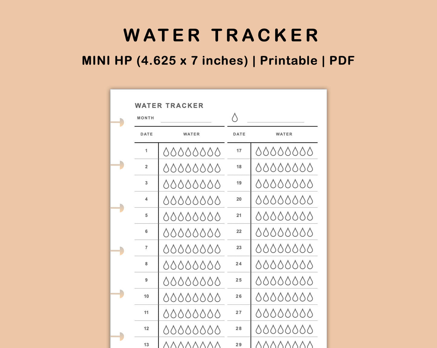 Mini Happy Planner Inserts - Water Tracker
