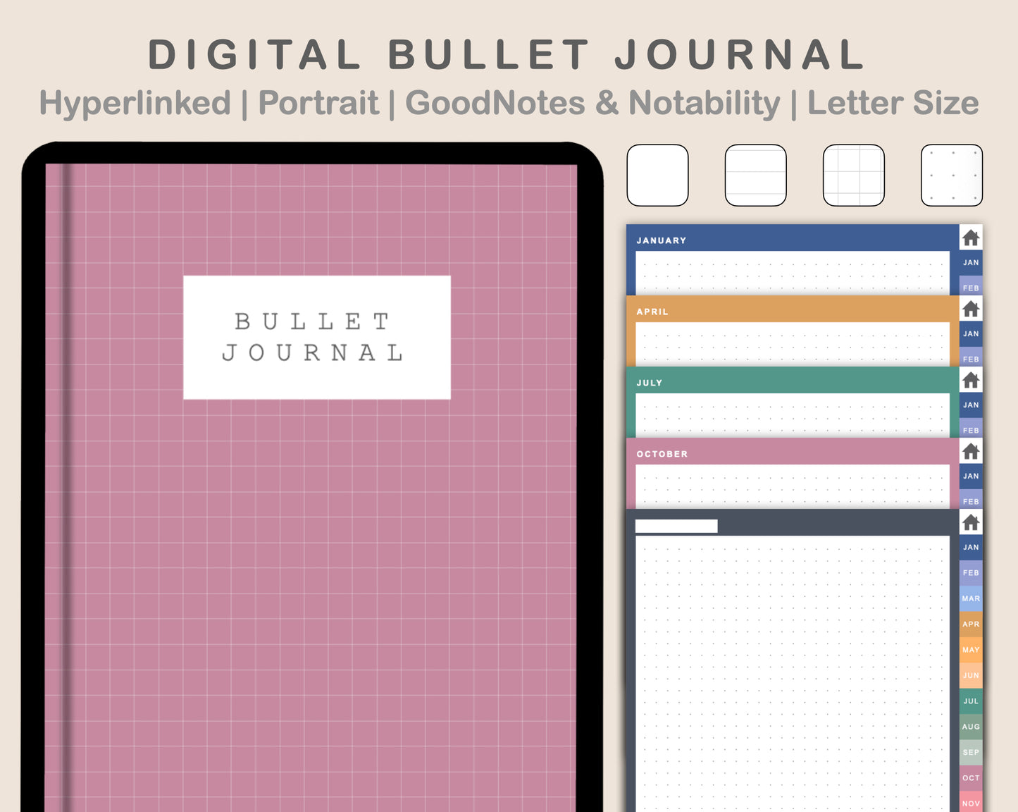 Digital Bullet Journal - 12 Months - Portrait - Spring