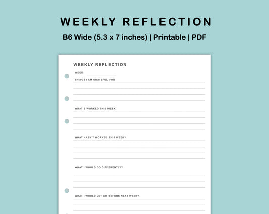 B6 Wide Inserts - Weekly Reflection