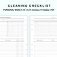 Personal Wide Inserts - Cleaning Checklist