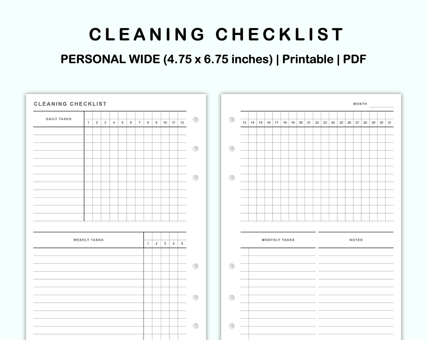 Personal Wide Inserts - Cleaning Checklist