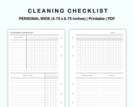 Personal Wide Inserts - Cleaning Checklist