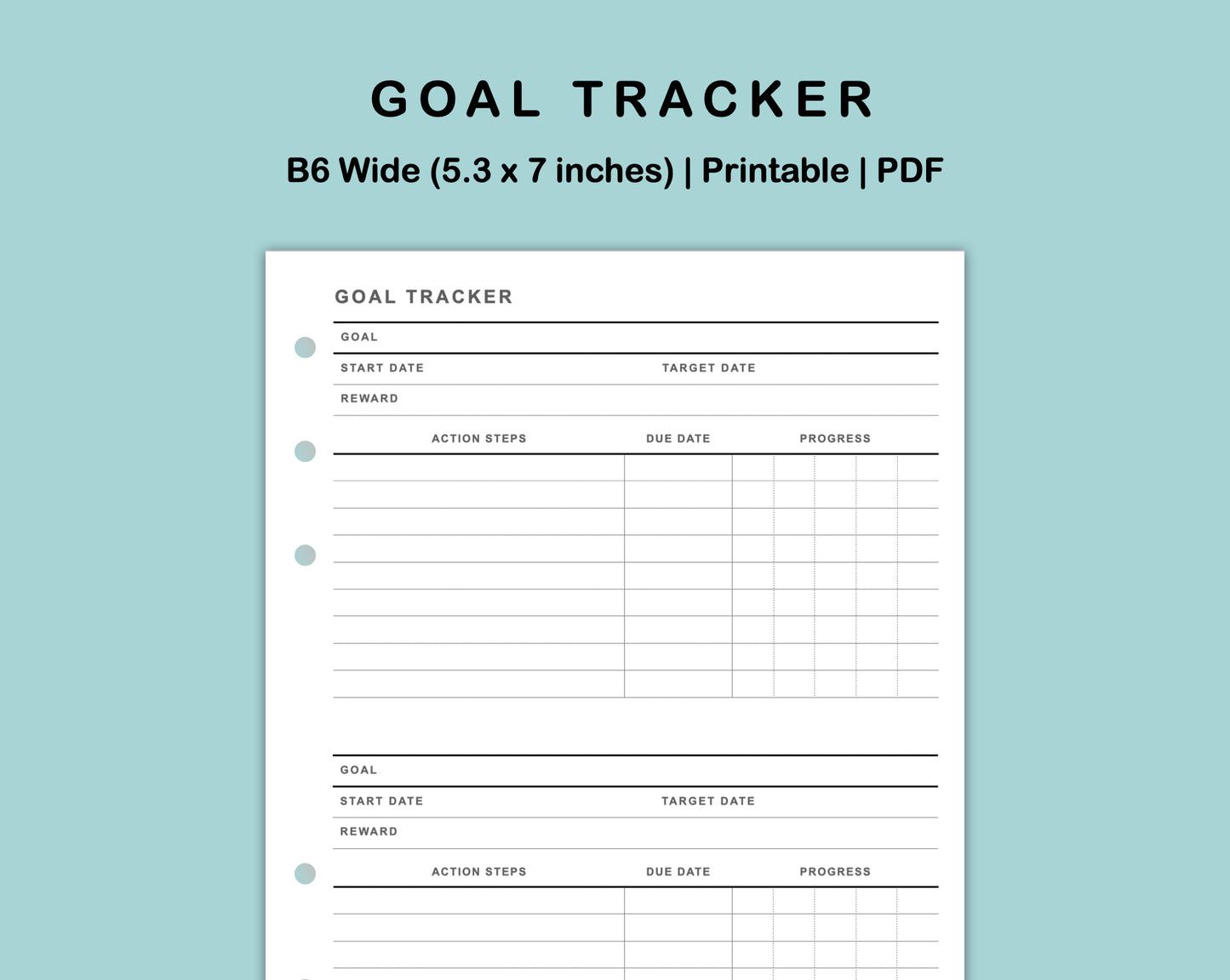 B6 Wide Inserts - Goal Tracker
