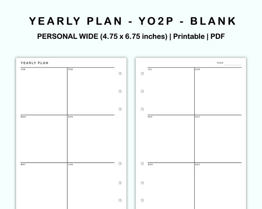 Personal Wide Inserts - Yearly Plan - YO2P - Blank