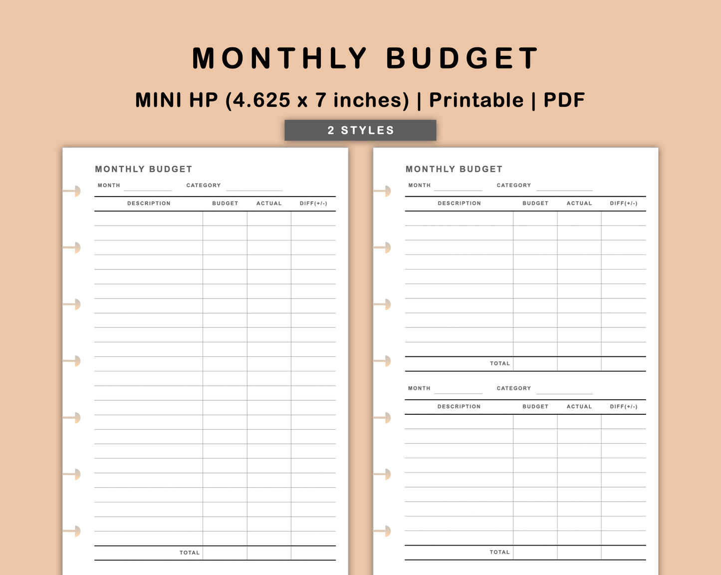 Mini Happy Planner Inserts - Monthly Budget