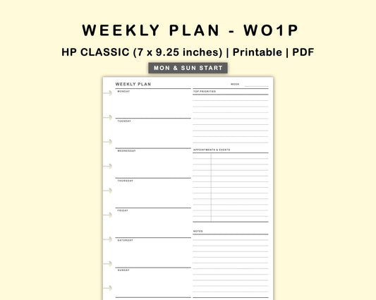 Classic HP Inserts - Weekly Plan - WO1P - with Top Priority