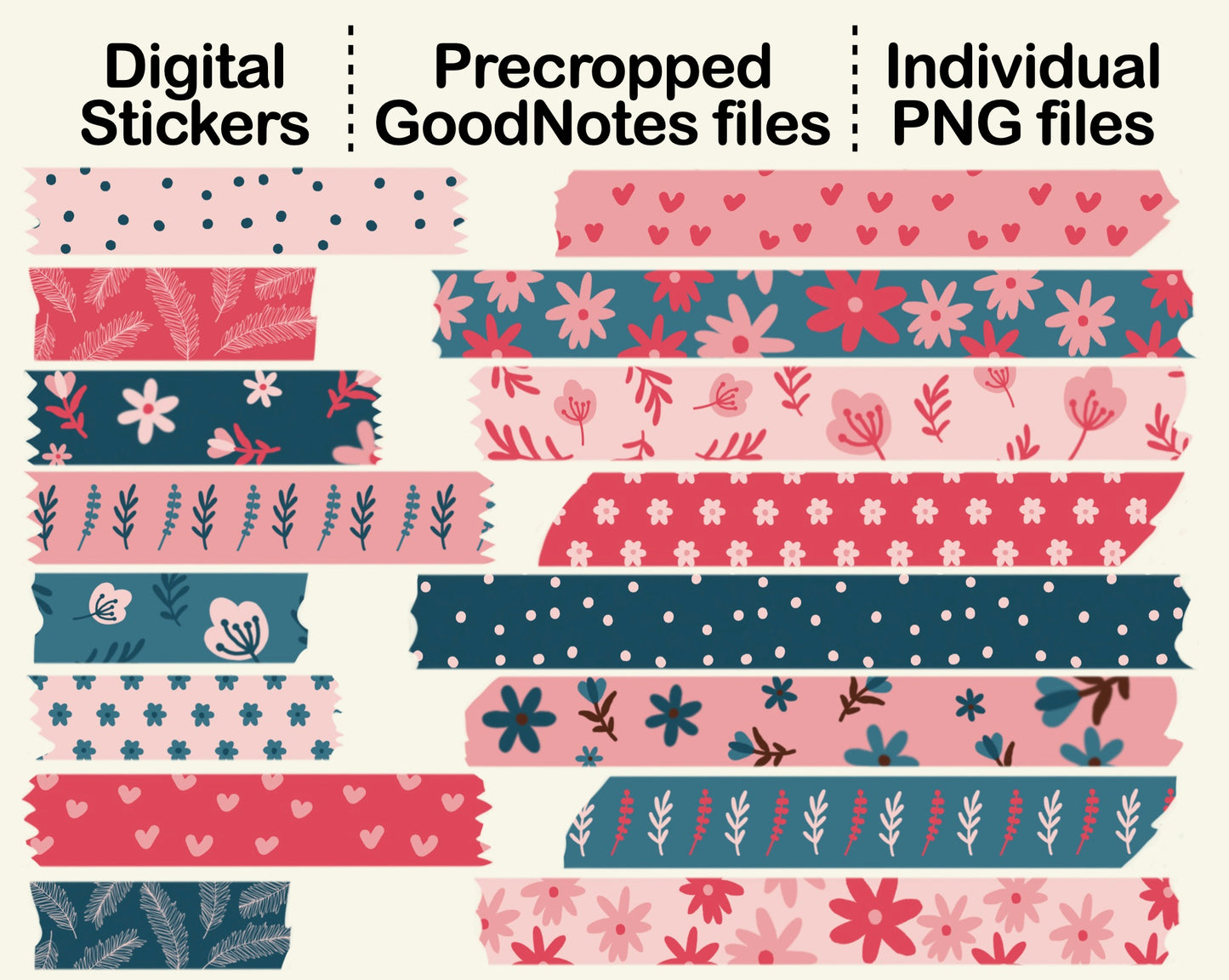 Digital Washi Tape - Blue Pink Floral