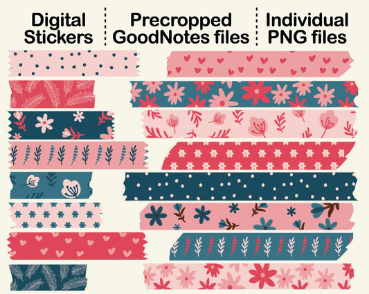 Digital Washi Tape - Blue Pink Floral