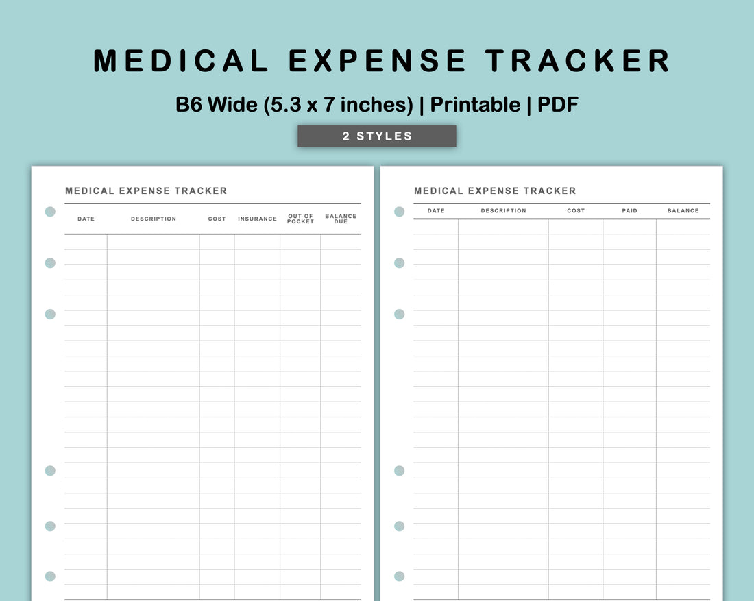 B6 Wide Inserts - Medical Expense Tracker – kjunstudio