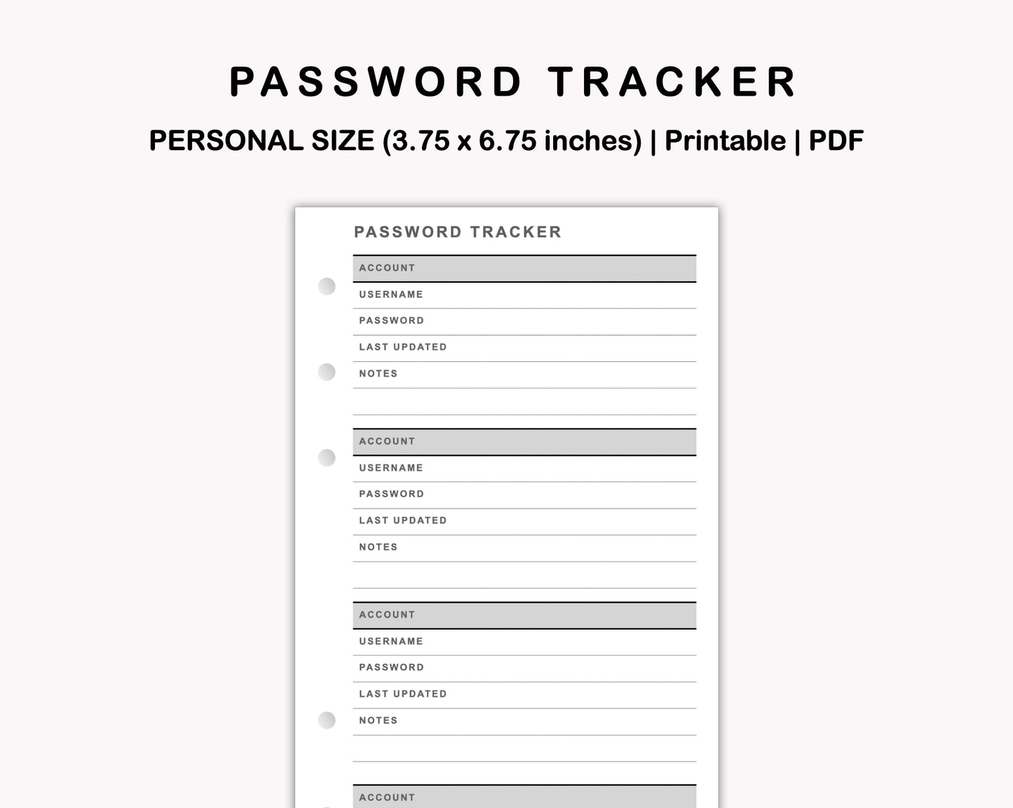 Personal Inserts - Password Tracker