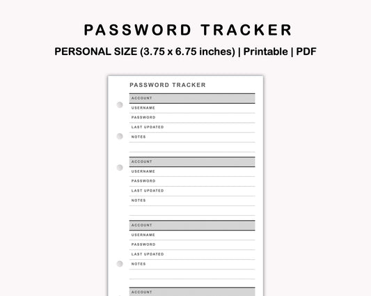 Personal Inserts - Password Tracker