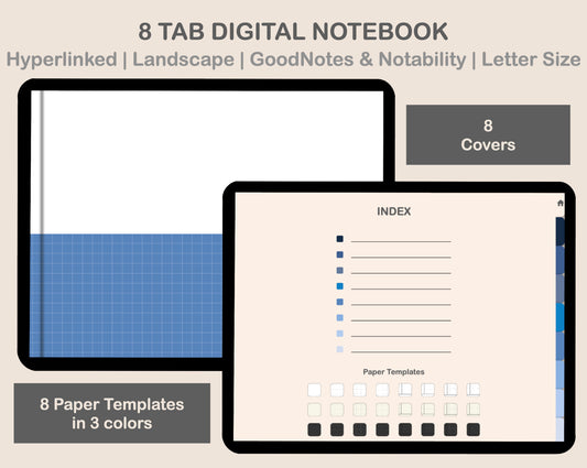 Digital Notebook 8 Tab - Landscape - Classic Blue