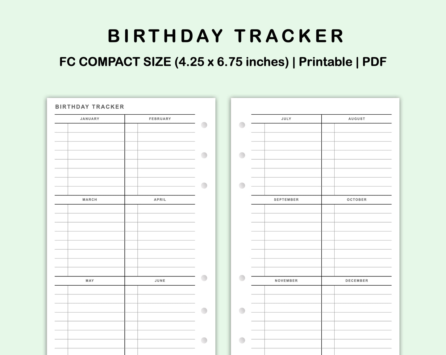 FC Compact Inserts - Birthday Tracker