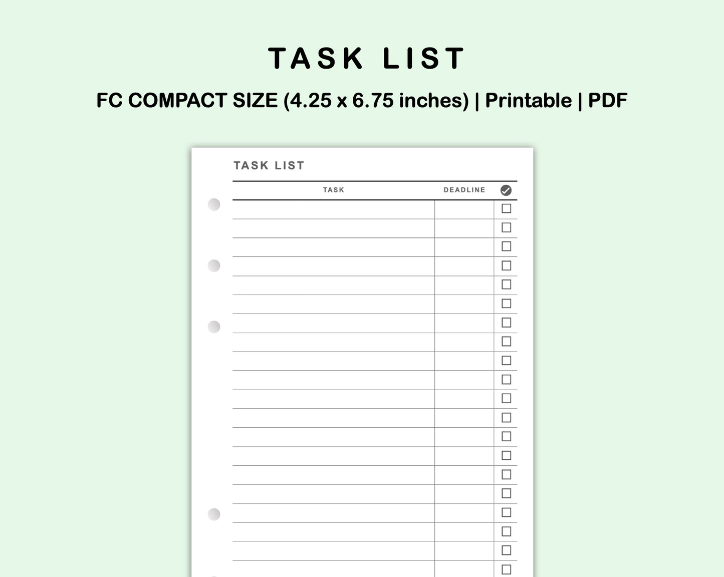 FC Compact Inserts - Task List