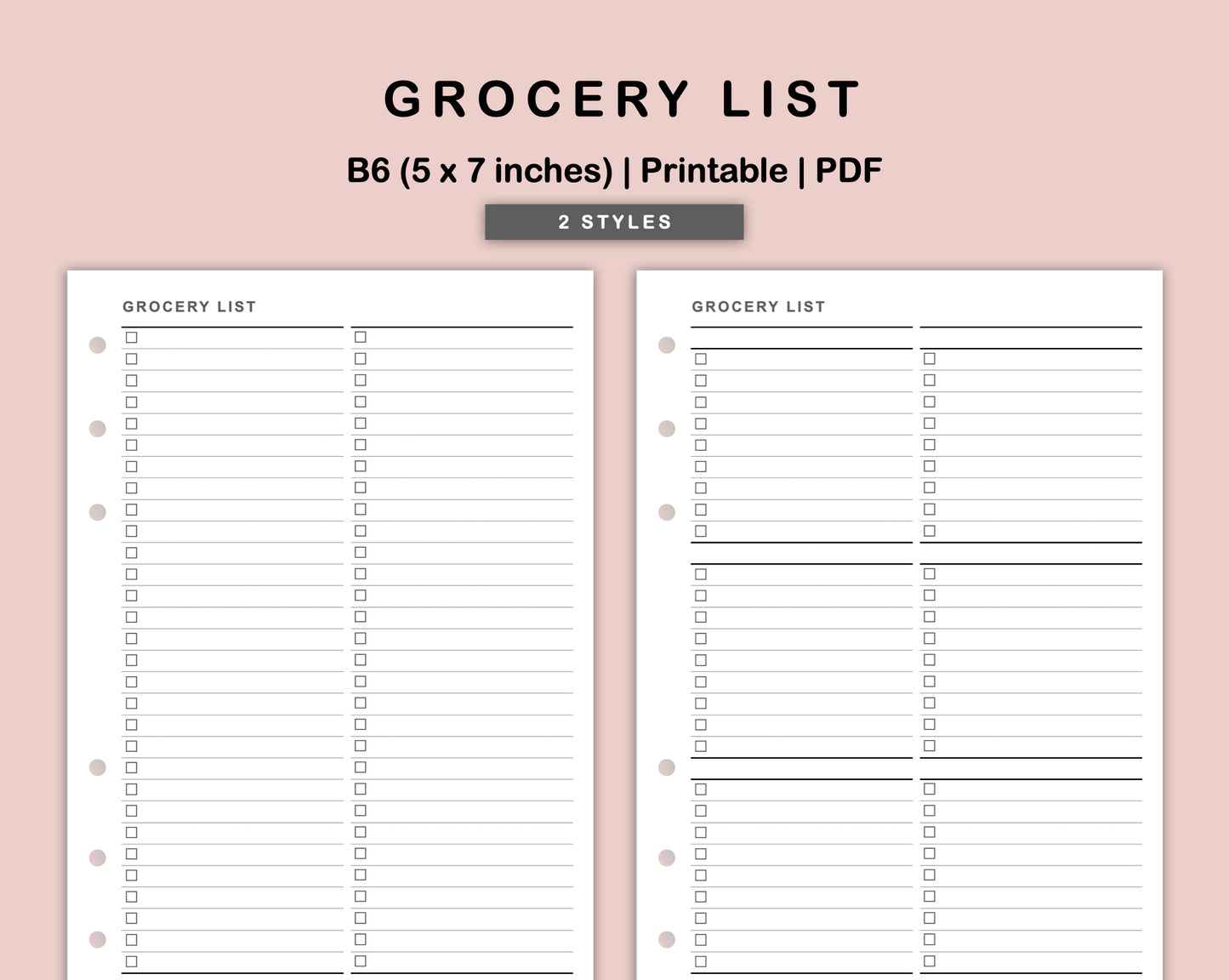 B6 Inserts - Grocery List