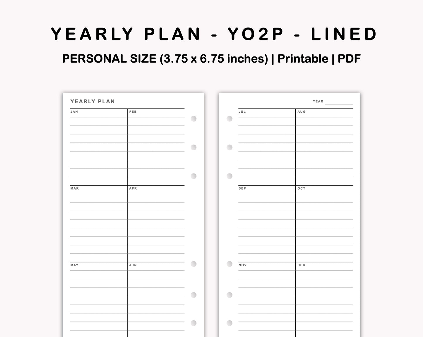 Personal Inserts - Yearly Plan - YO2P - Lined