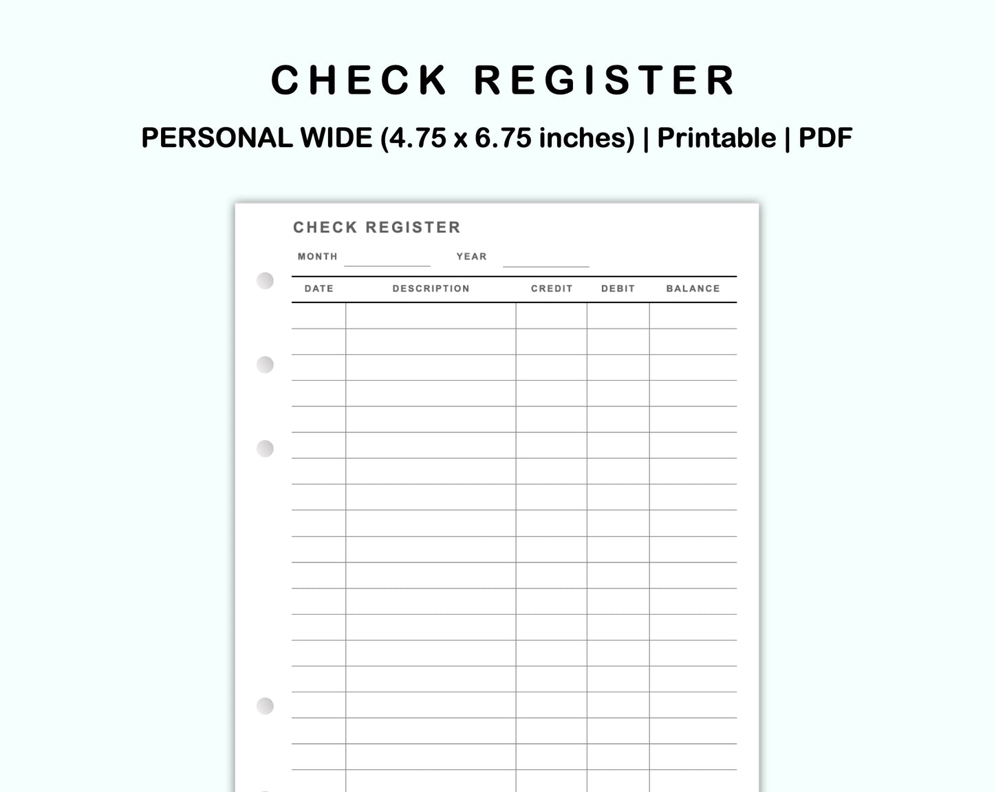 Personal Wide Inserts - Check Register