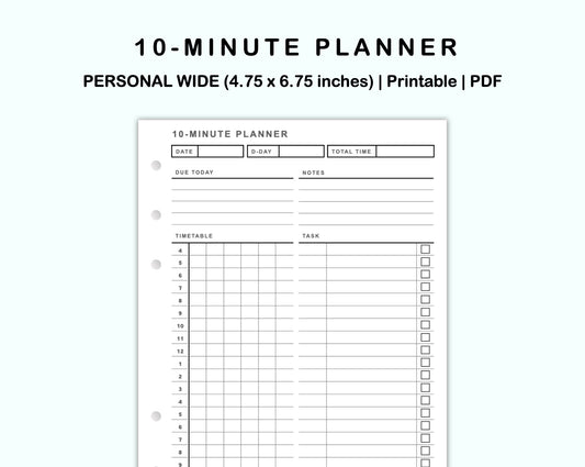 Personal Wide Inserts - 10 Minute Tracker