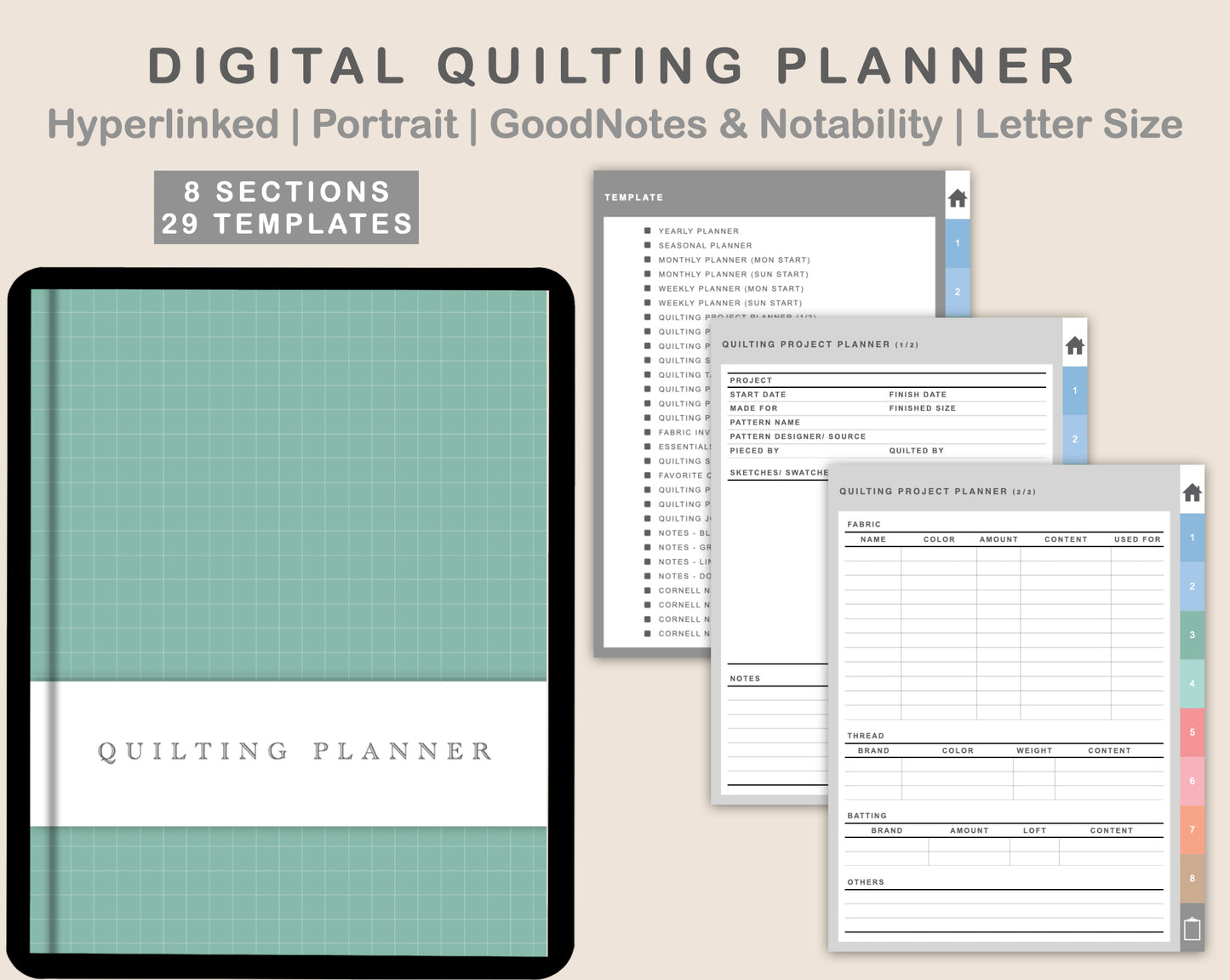 Digital Quilting Planner - Pastel