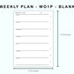 Personal Wide Inserts - Weekly Plan - WO1P - Blank