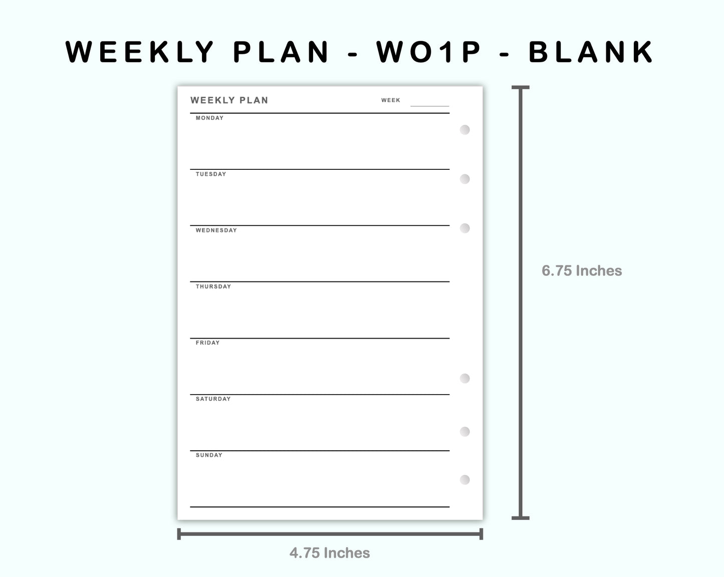 Personal Wide Inserts - Weekly Plan - WO1P - Blank