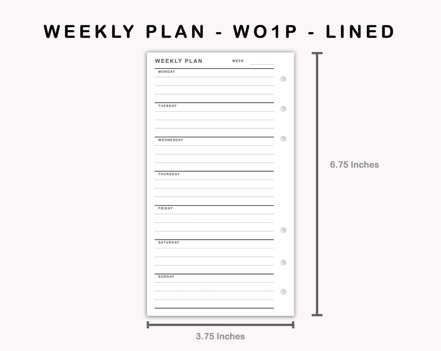 Personal Inserts - Weekly Plan - WO1P - Lined