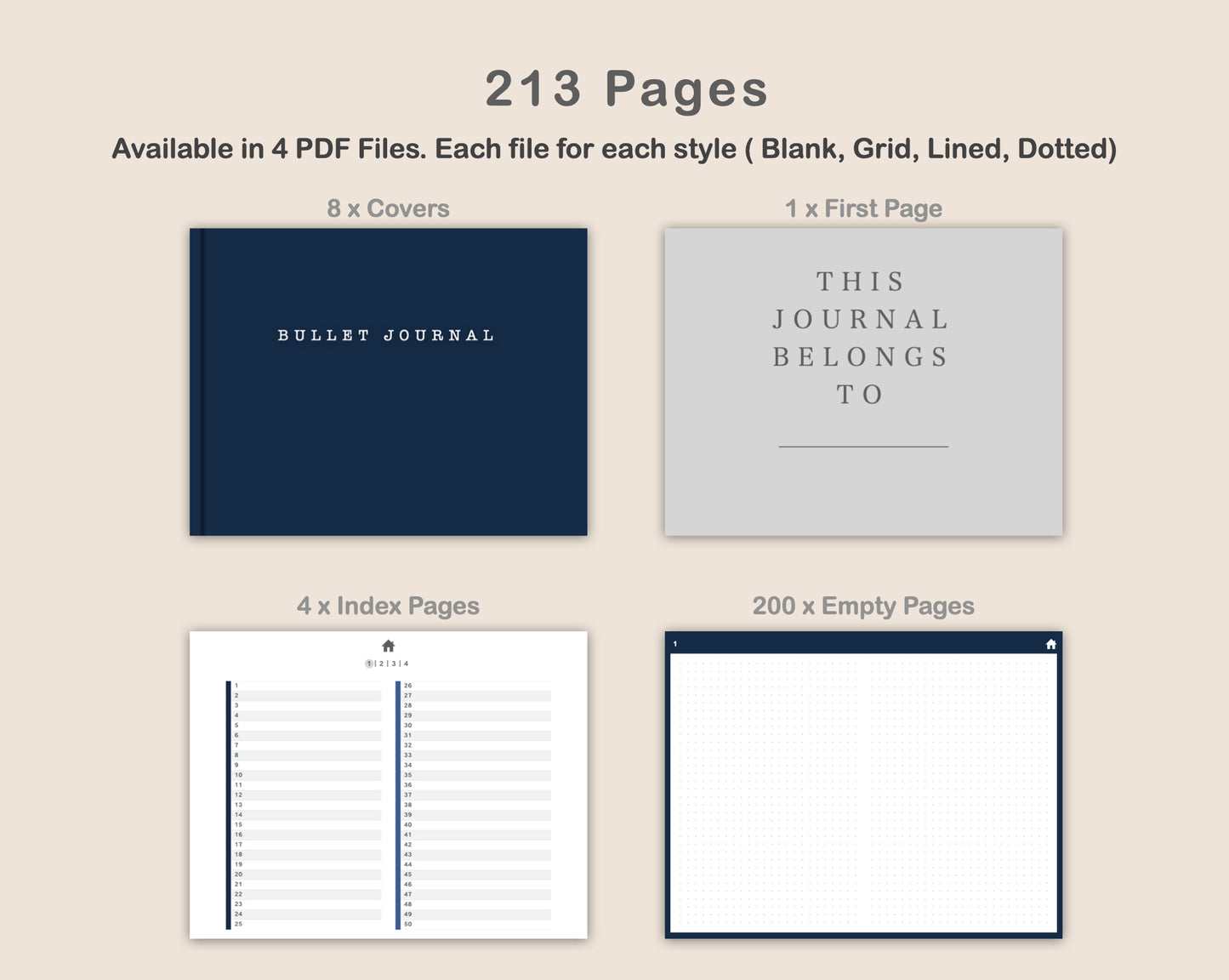 Digital Bullet Journal 200 Pages - Landscape - Blue