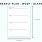 Personal Wide Inserts - Weekly Plan - WO2P - Blank