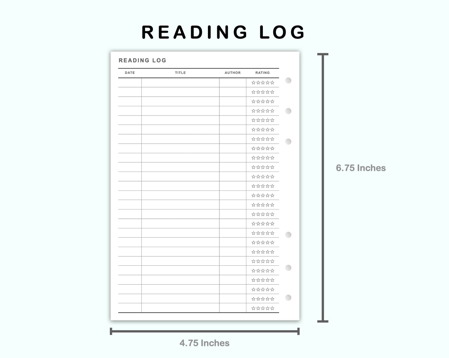Personal Wide Inserts - Reading Log