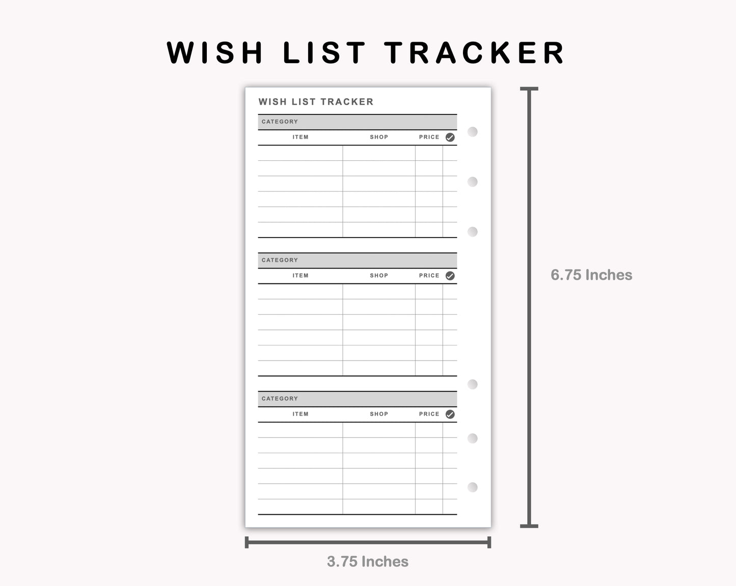 Personal Inserts - Wish List Tracker by Category