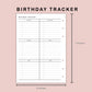 B6 Inserts - Birthday Tracker