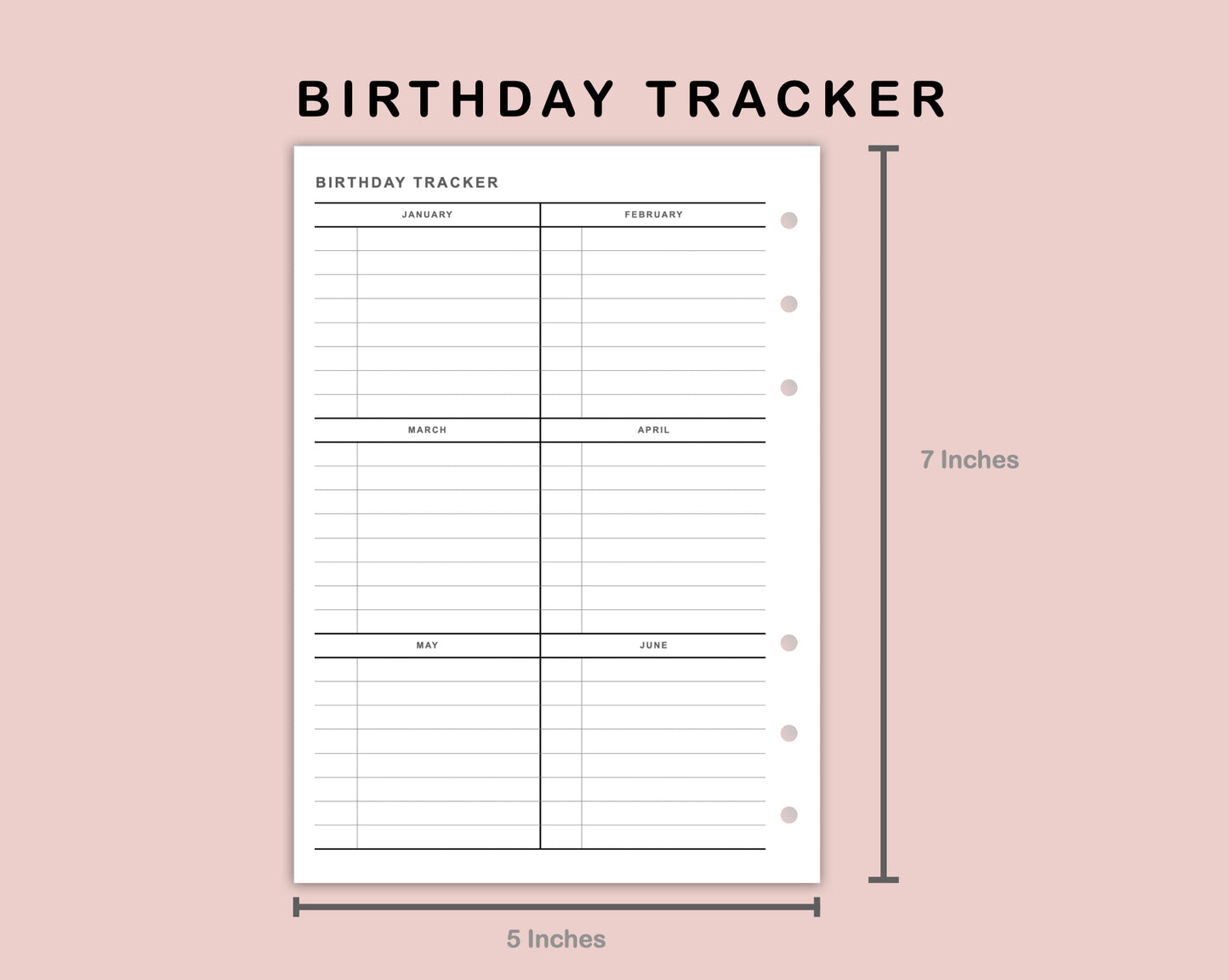 B6 Inserts - Birthday Tracker