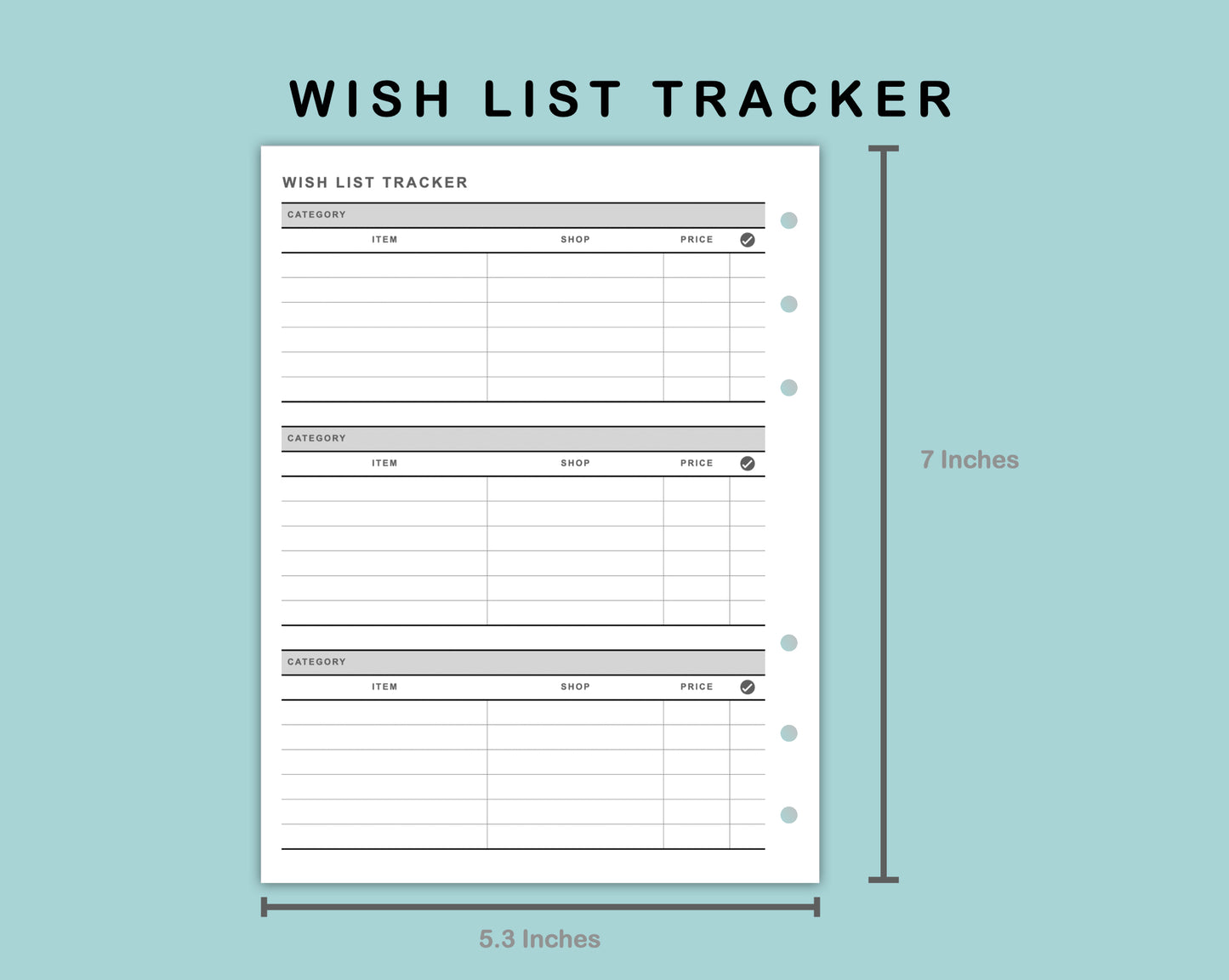 B6 Wide Inserts - Wish List Tracker by Category
