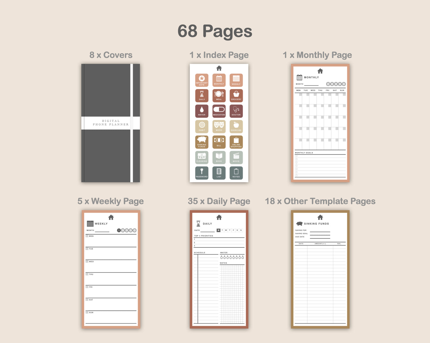 Digital Phone Planner - Earthy