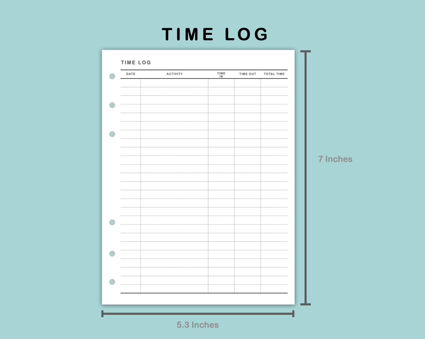 B6 Wide Inserts - Time Log