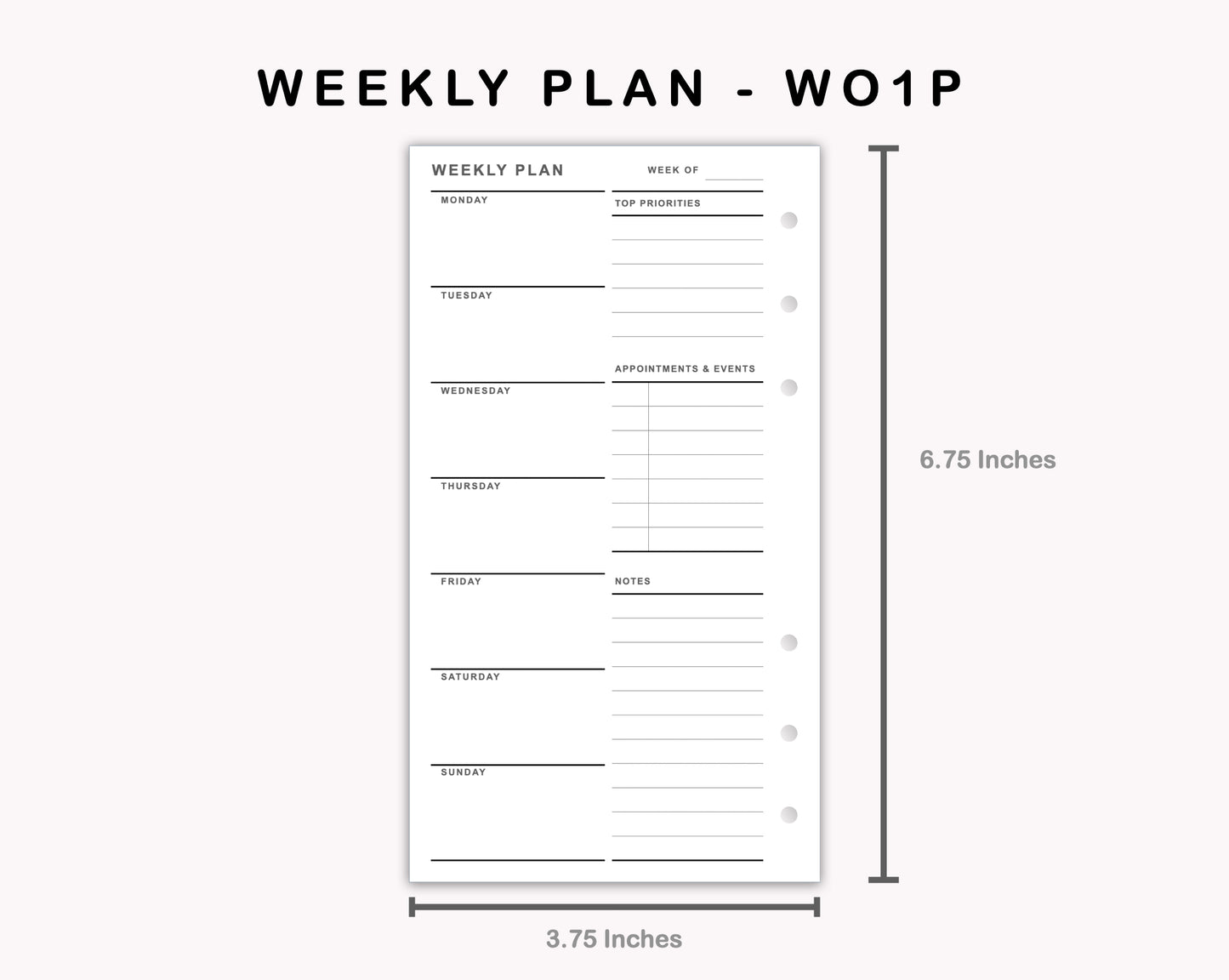 Personal Inserts - Weekly Plan - WO1P - with Top Priority