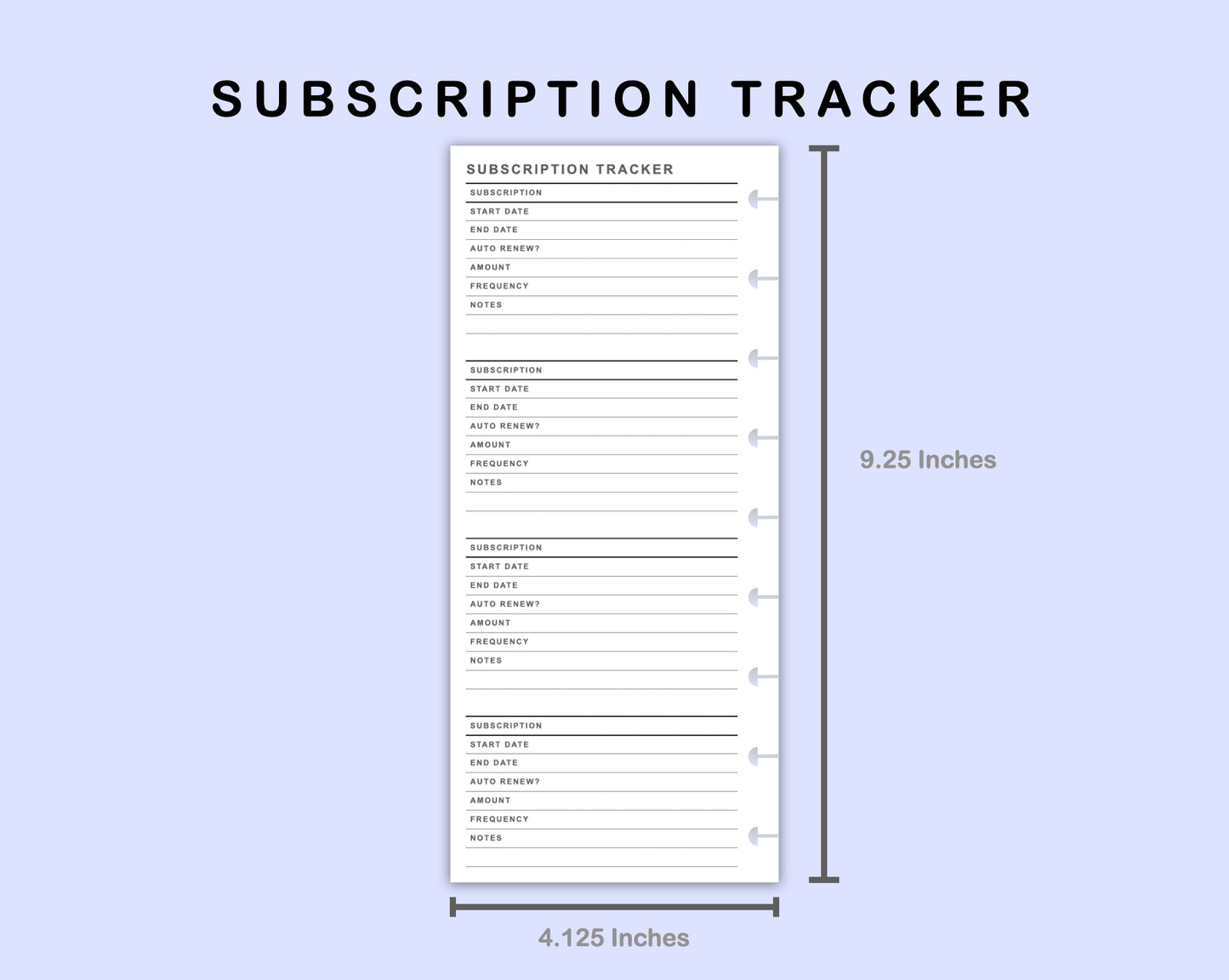 Skinny Classic HP Inserts - Subscription Tracker