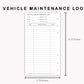 Personal Inserts - Vehicle Maintenance Log