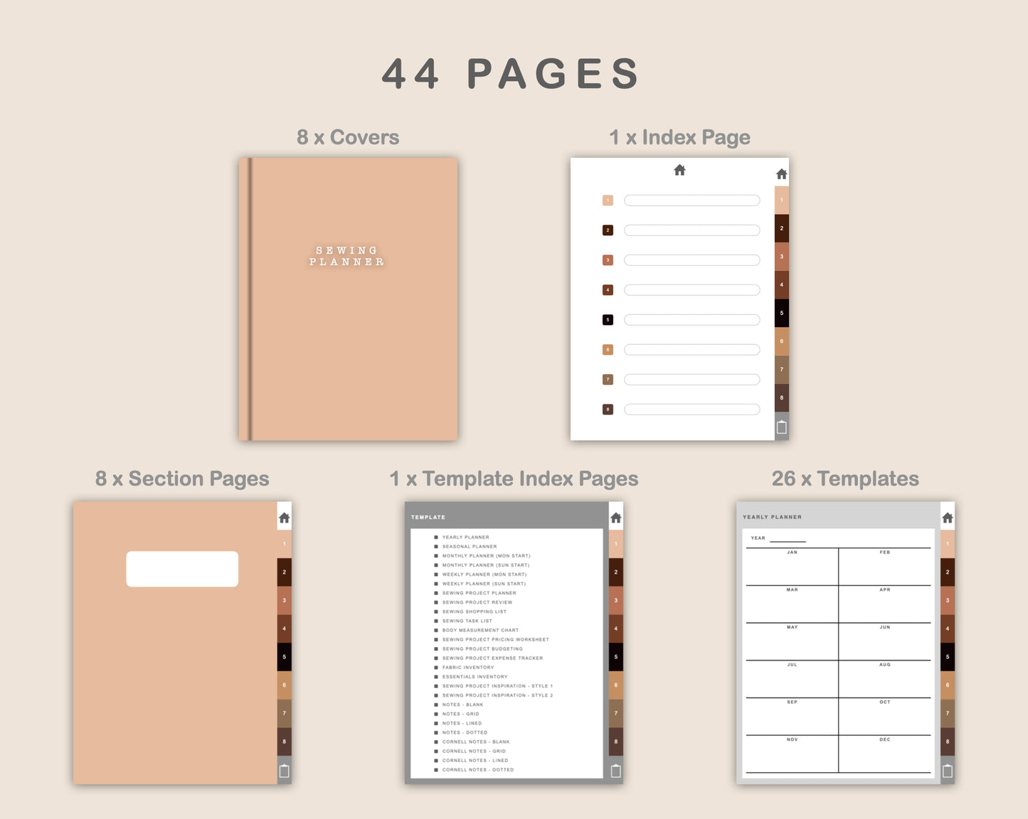 Digital Sewing Planner - Brown