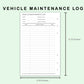 FC Compact Inserts - Vehicle Maintenance Log