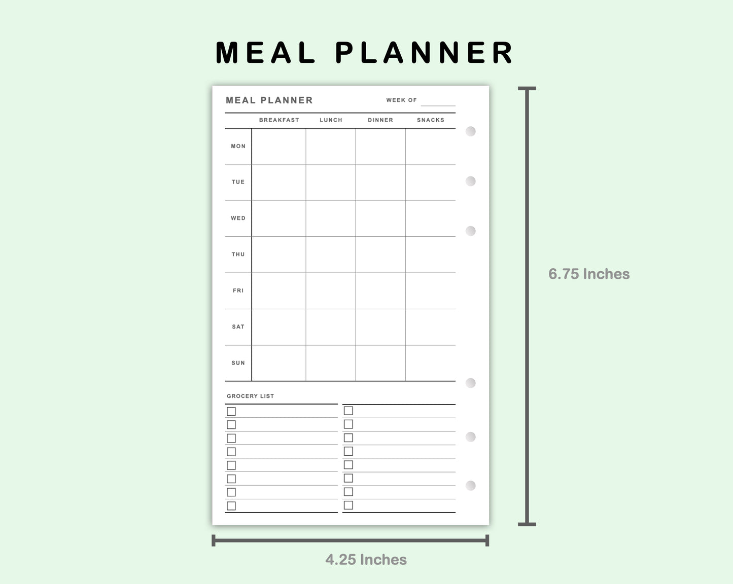 FC Compact Inserts - Meal Planner with Grocery List