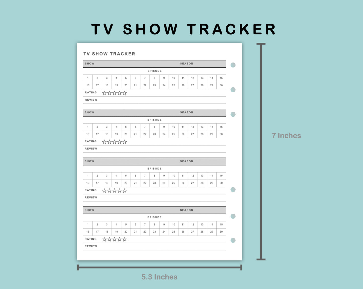 B6 Wide Inserts - TV Show Tracker