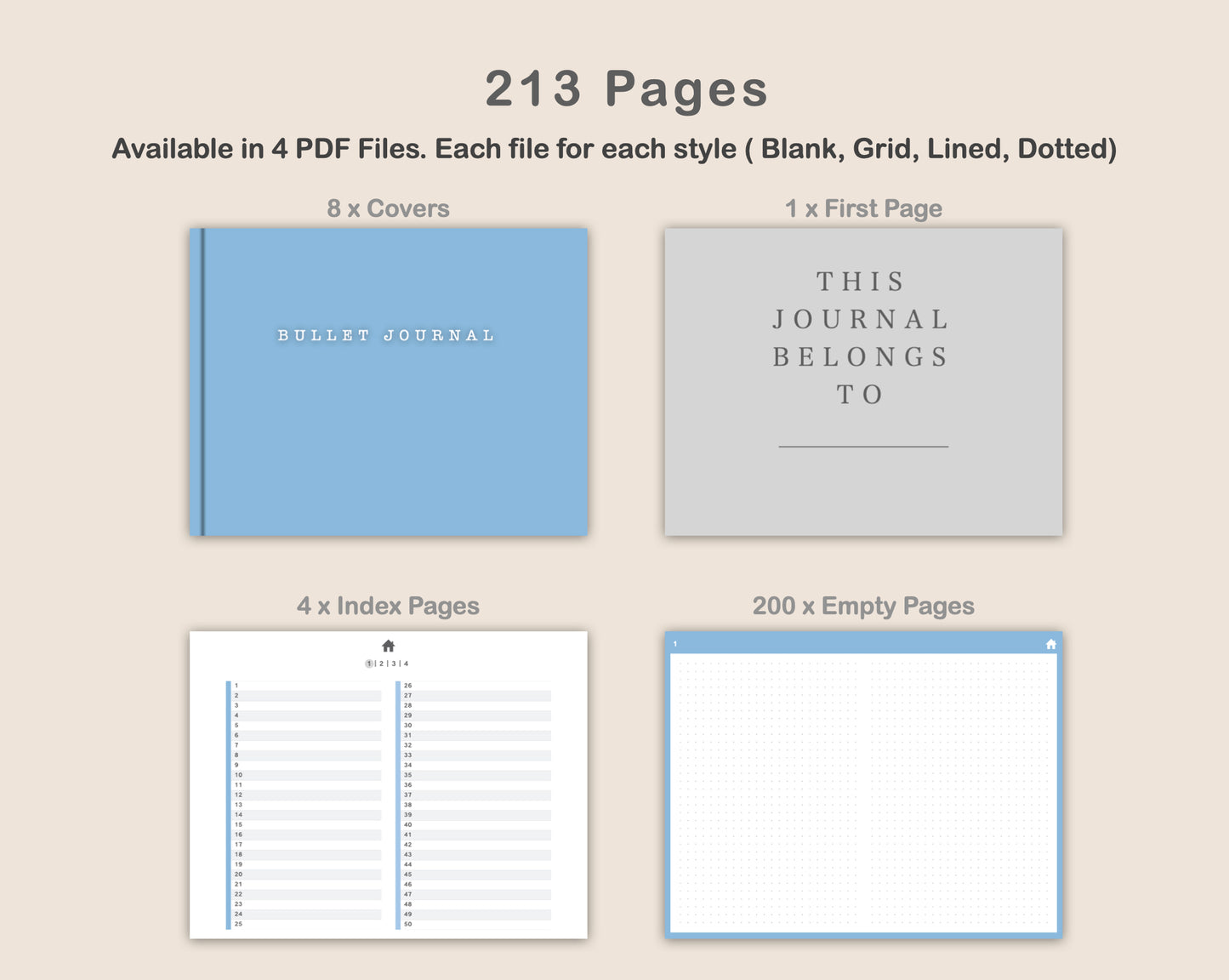 Digital Bullet Journal 200 Pages - Landscape - Pastel