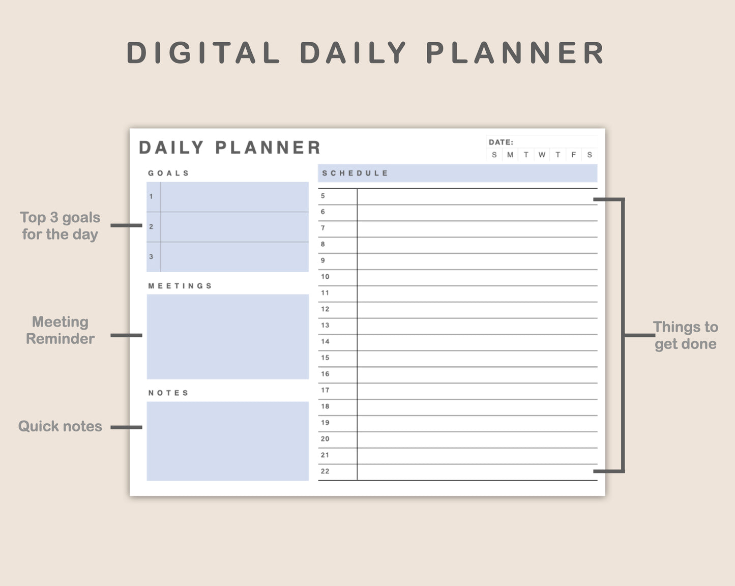 Daily Planner, Hourly Planner - Landscape