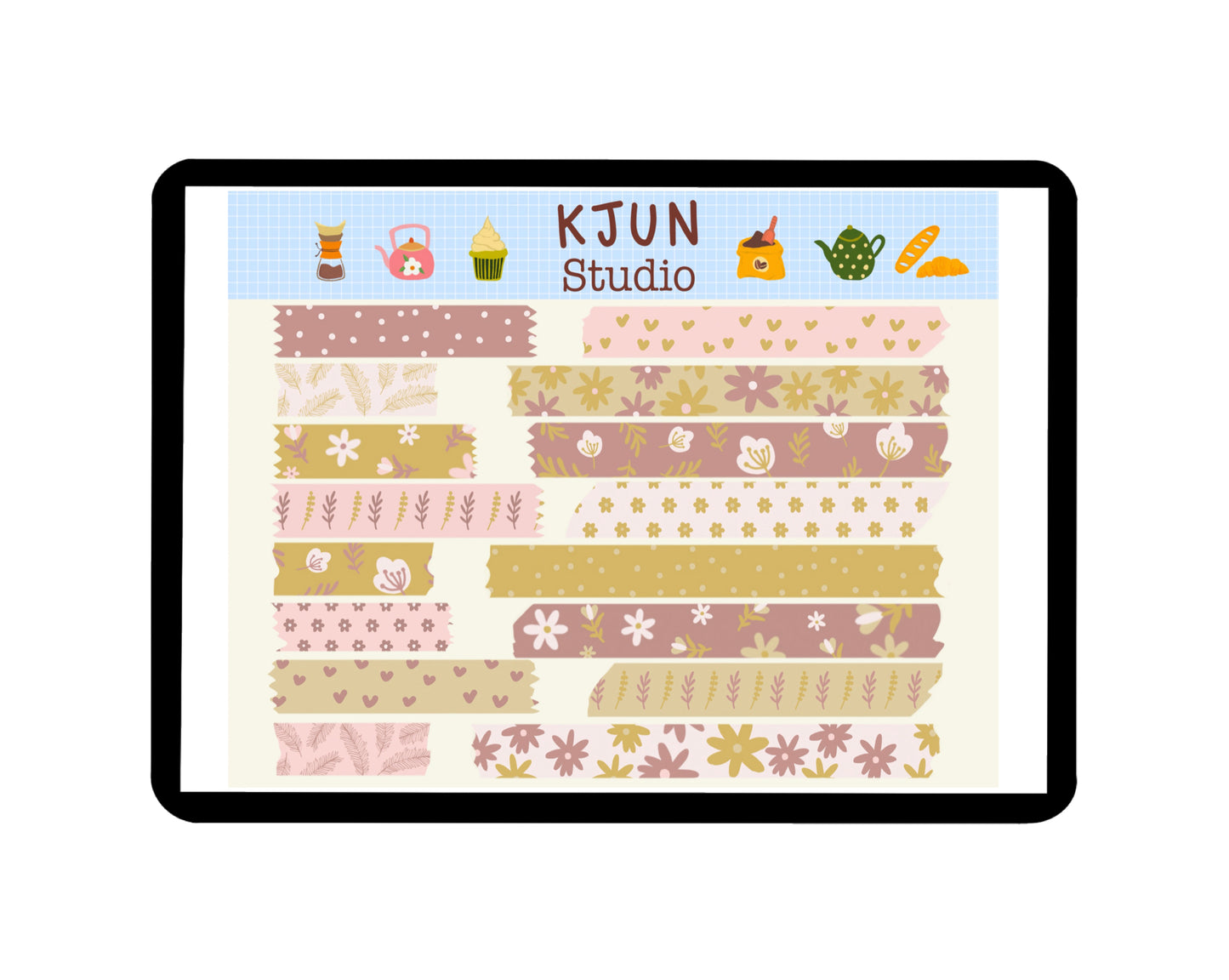 Digital Washi Tape - Gold Pink Floral