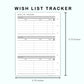 Personal Wide Inserts - Wish List Tracker by Category