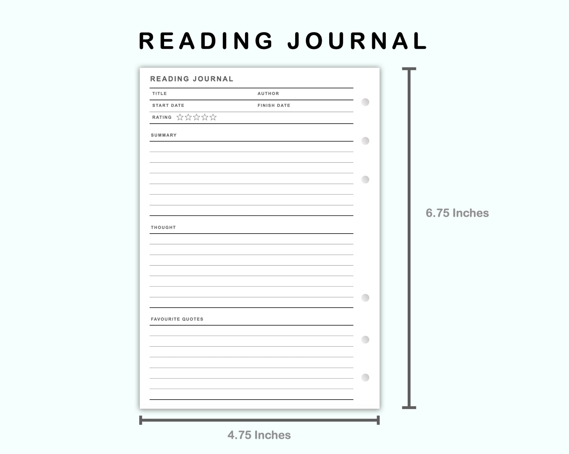 Personal Wide Inserts - Reading Journal – kjunstudio