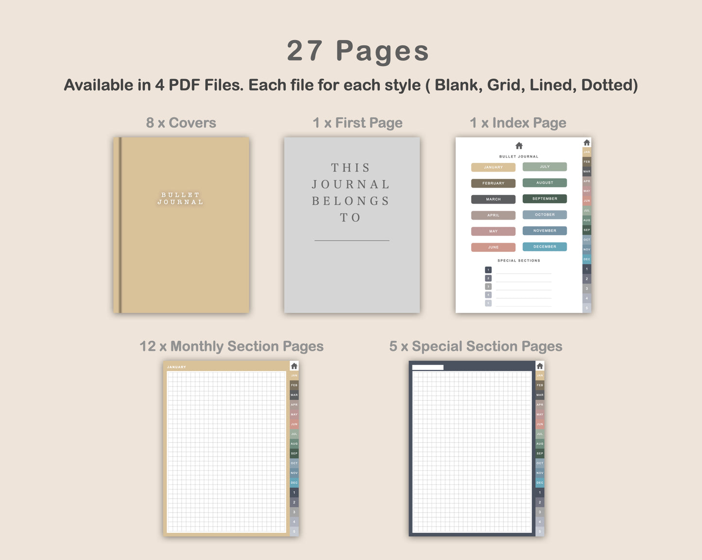 Digital Bullet Journal - 12 Months - Portrait - Muted